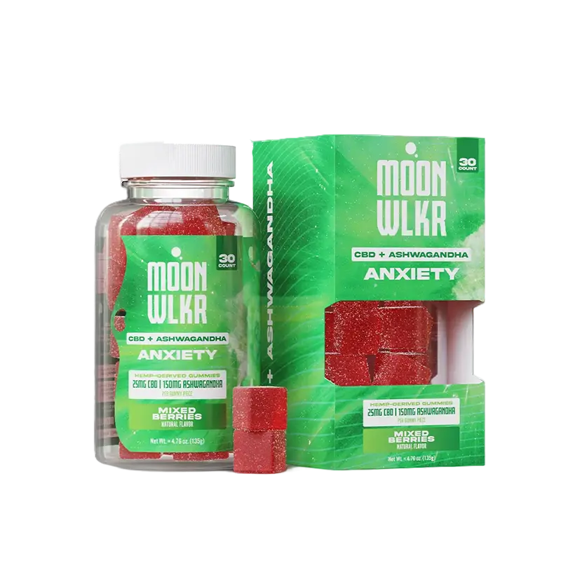 MoonWlkr CBD and Ashwagandha Stress Relief Gummies Mixed Berries Natural Flavor