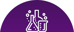 A laboratory flask and beaker icon, symbolizing scientific research, set against a purple background.