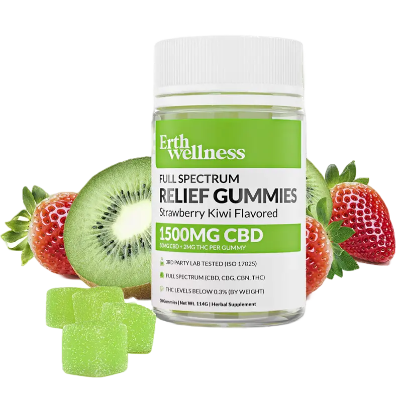 Full Spectrum RELIEF Gummies - Vegan - Strawberry Kiwi - 1500mg CBD + 75mg THC