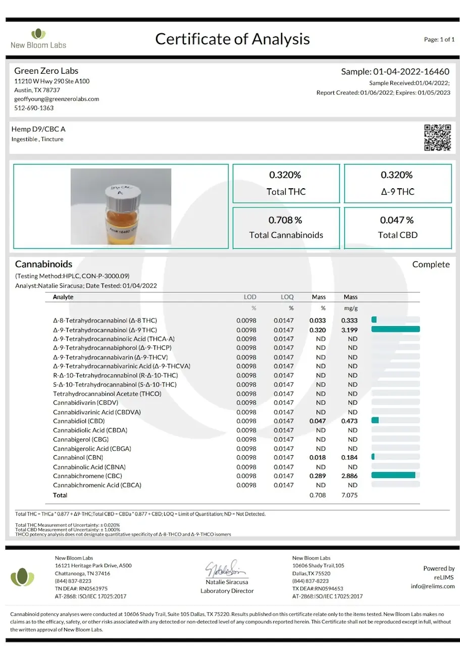 Hemp-Derived Delta 9 THC/ CBC Tincture 90mg/90mg