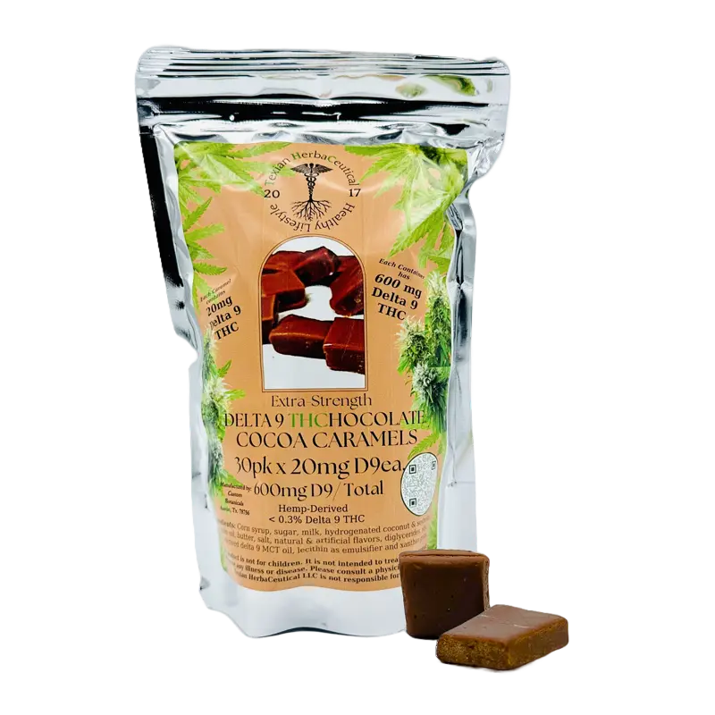 Delta 9 THC Chocolate Cocoa Caramels (20mg Each)